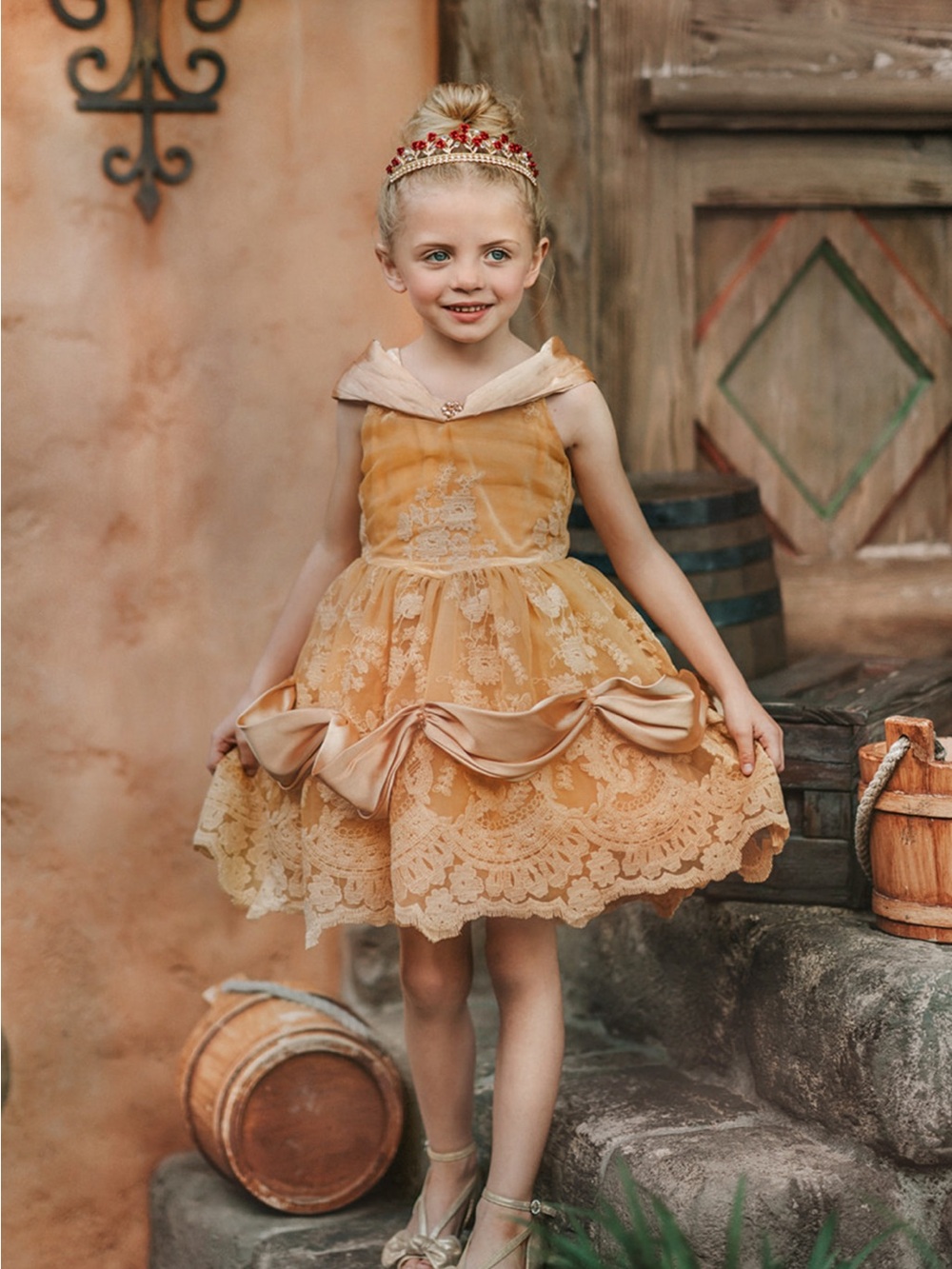Only Little Once Portrait Petites Red Rose Princess Twirl Length Gown